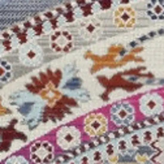 6' Ivory Pink And Gray Floral Distressed Round Rug Photo 7