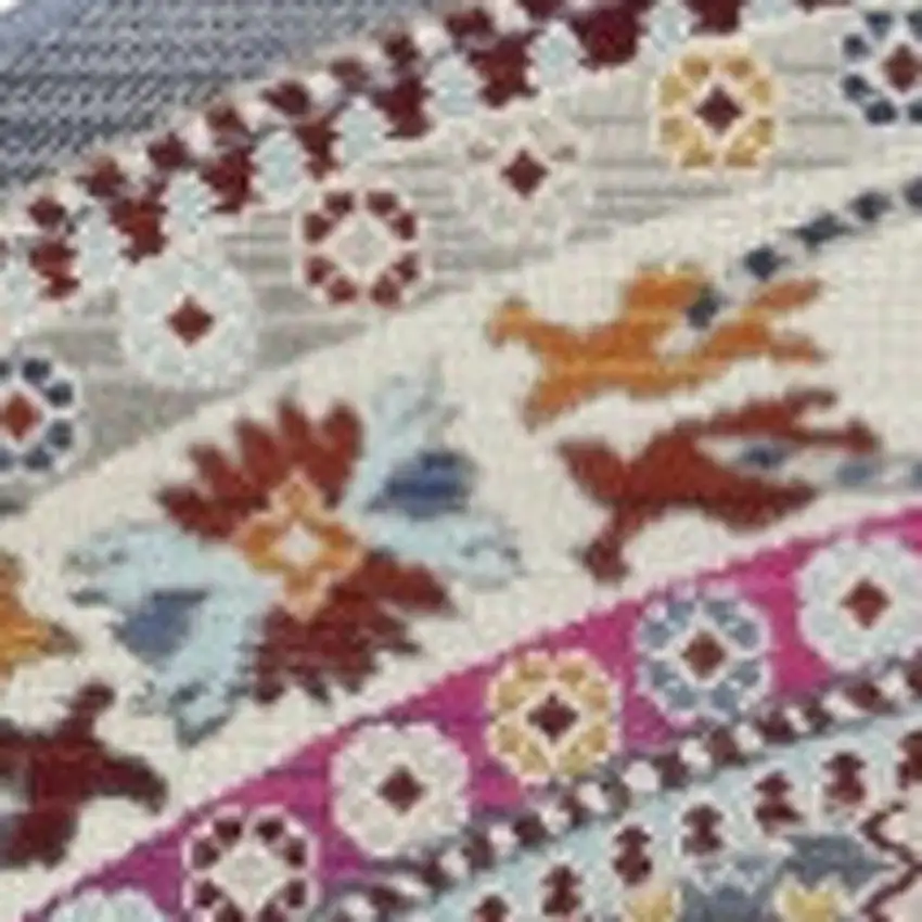 6' Ivory Pink And Gray Floral Distressed Round Rug Photo 4