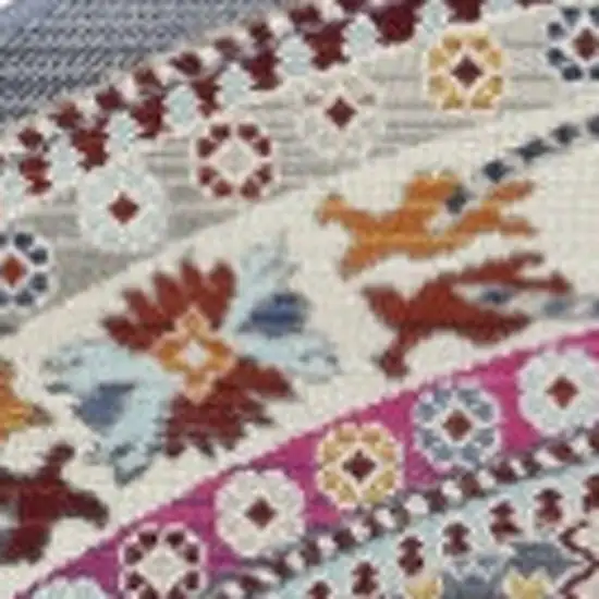 6' Ivory Pink And Gray Floral Distressed Round Rug Photo 4