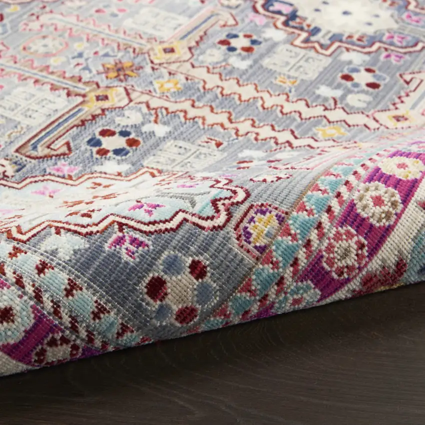 4' Ivory Pink And Gray Floral Distressed Round Rug Photo 9