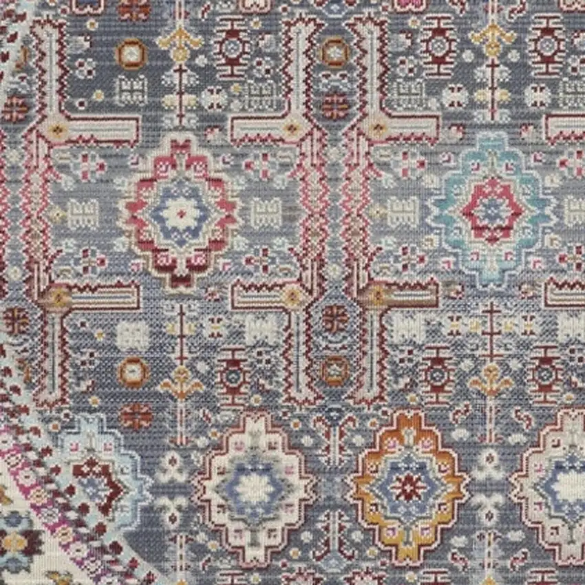 4' Ivory Pink And Gray Floral Distressed Round Rug Photo 2