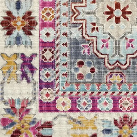 8' Ivory Pink And Gray Floral Distressed Runner Rug Photo 5