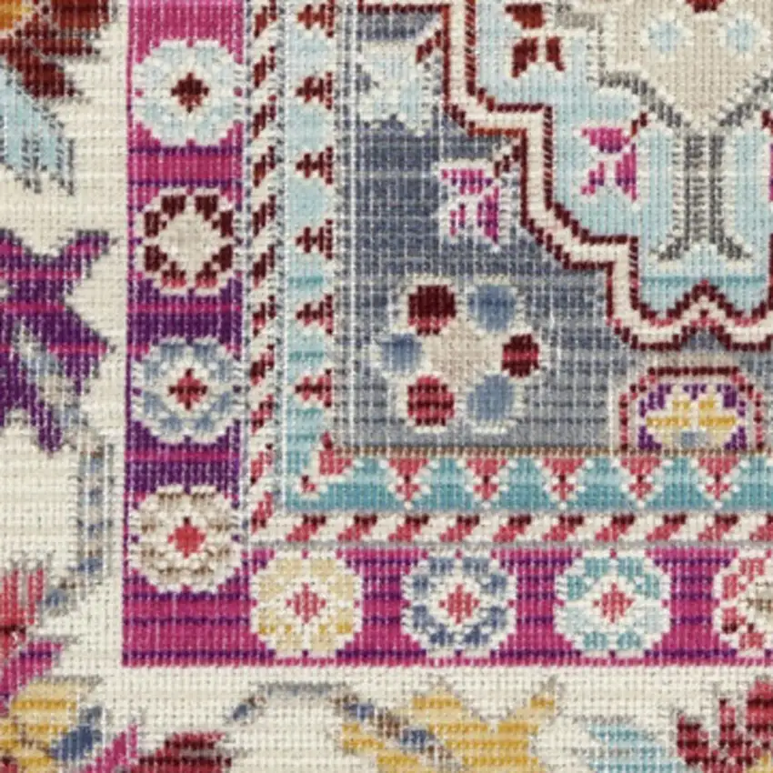 8' Ivory Pink And Gray Floral Distressed Runner Rug Photo 2