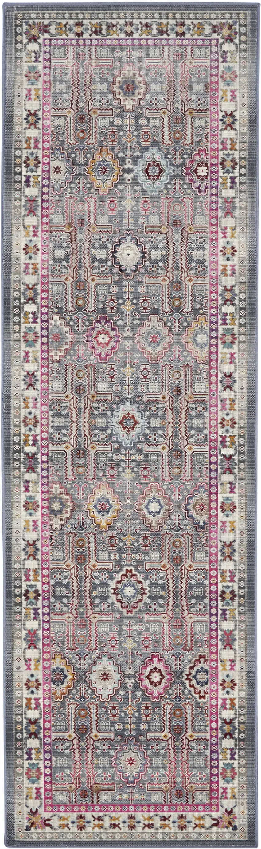 8' Ivory Pink And Gray Floral Distressed Runner Rug Photo 2