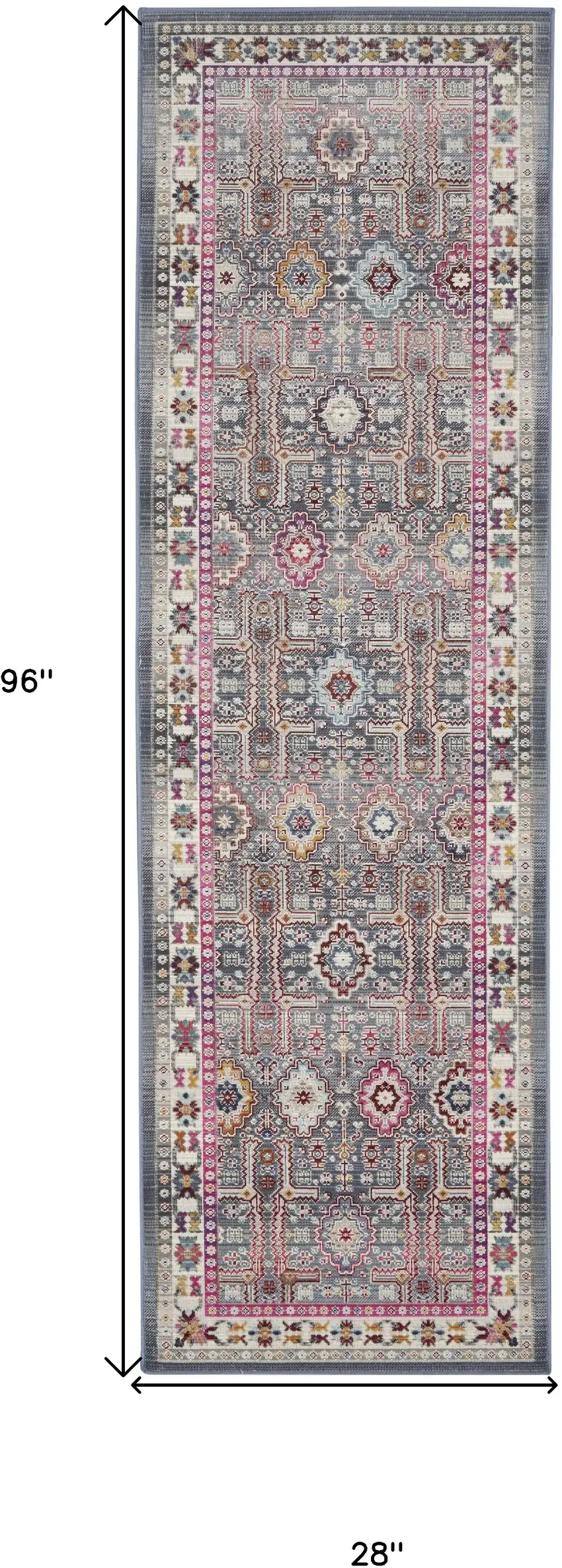 8' Ivory Pink And Gray Floral Distressed Runner Rug Photo 3