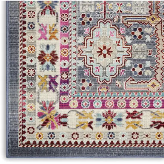 6' Ivory Pink And Gray Floral Distressed Runner Rug Photo 6