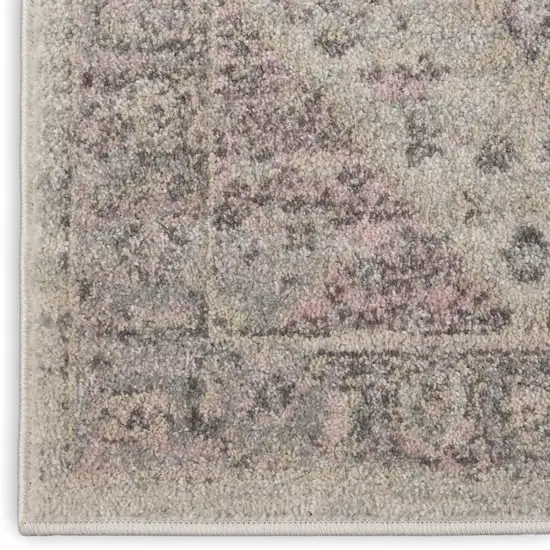 7' Ivory Pink And Gray Floral Medallion Distressed Runner Rug Photo 7