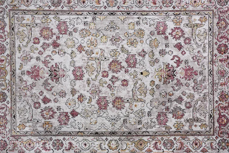 8' Ivory Pink And Gray Floral Stain Resistant Runner Rug Photo 2
