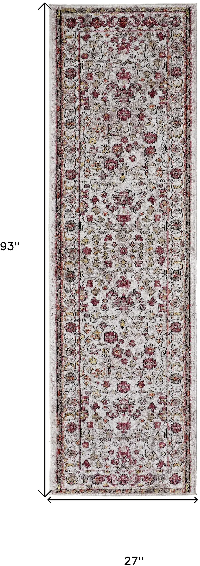 8' Ivory Pink And Gray Floral Stain Resistant Runner Rug Photo 4