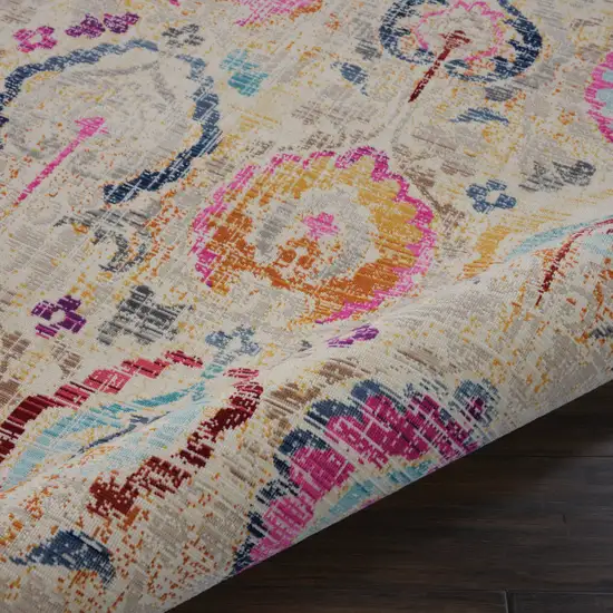 6' Ivory Pink And Orange Floral Distressed Round Rug Photo 8
