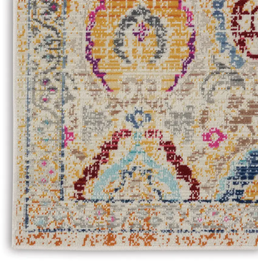 8' Ivory Pink And Orange Floral Distressed Runner Rug Photo 5