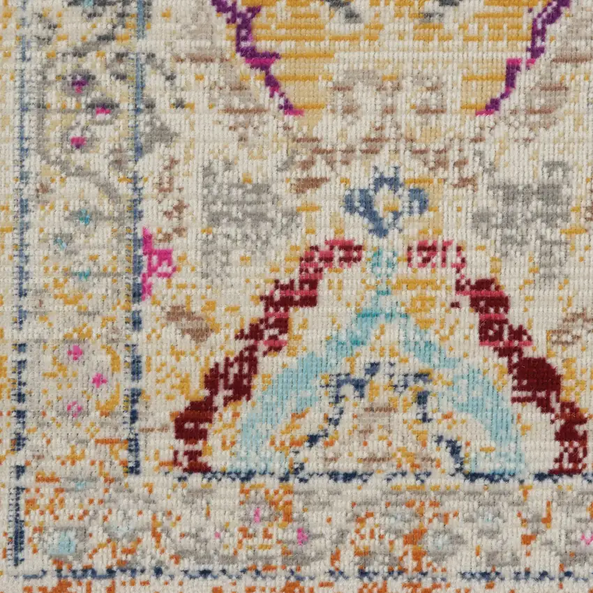 8' Ivory Pink And Orange Floral Distressed Runner Rug Photo 5