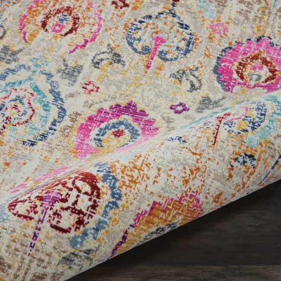 8' Ivory Pink And Orange Floral Distressed Runner Rug Photo 4