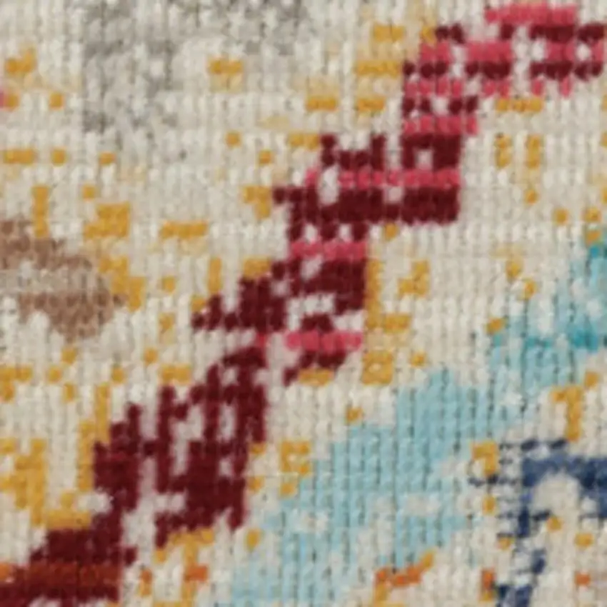 6' Ivory Pink And Orange Floral Distressed Runner Rug Photo 5