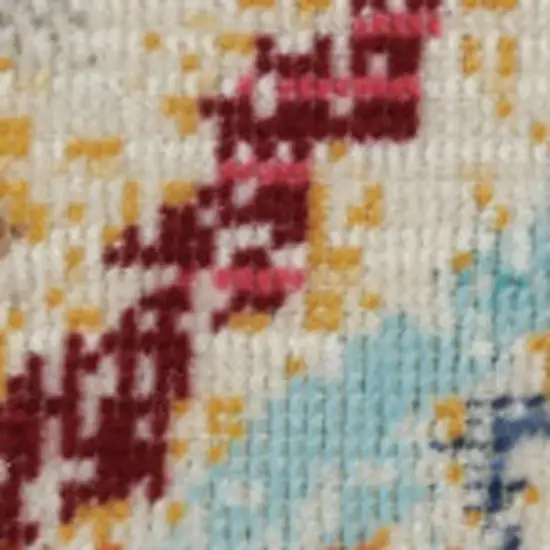 6' Ivory Pink And Orange Floral Distressed Runner Rug Photo 3