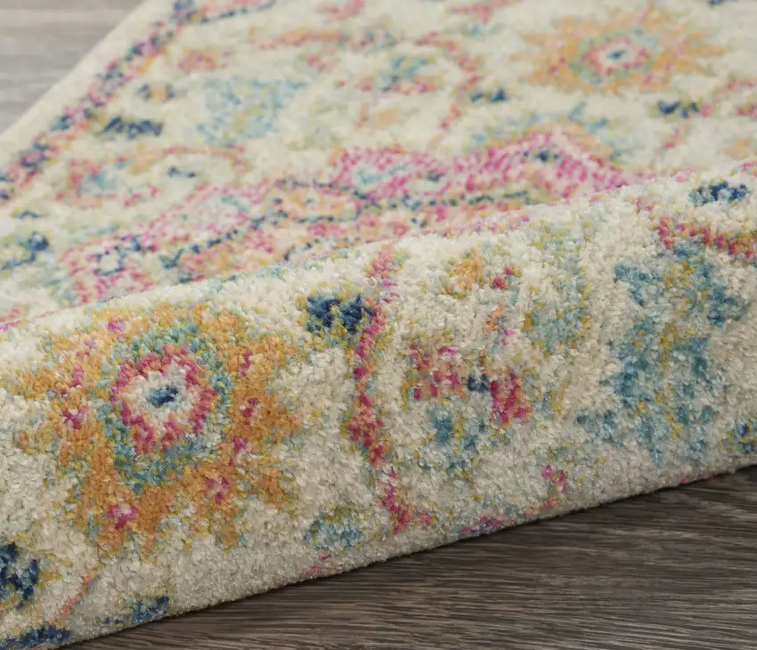 4' Ivory Pink And Red Floral Round Rug Photo 9