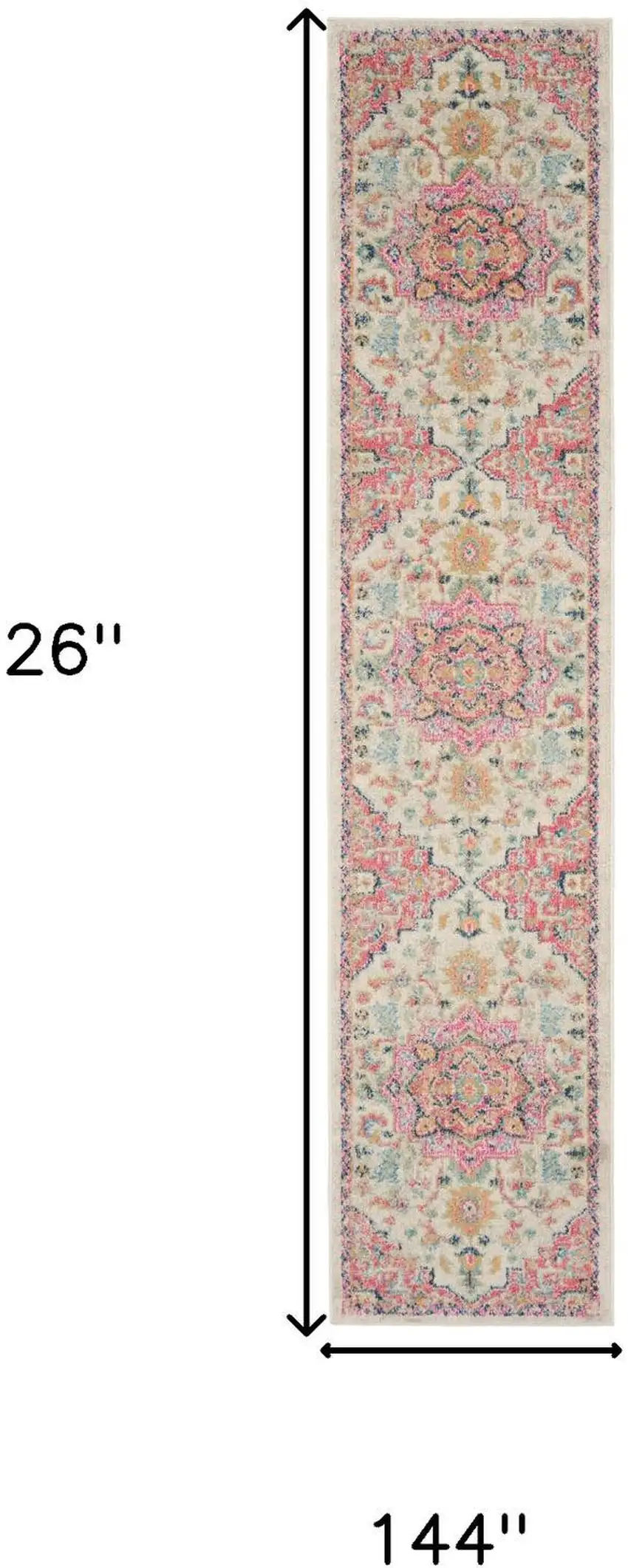 12' Ivory Pink And Red Floral Runner Rug Photo 3
