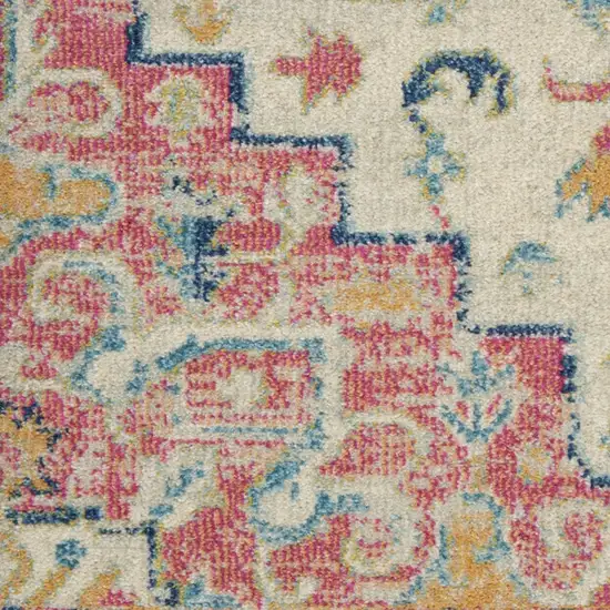 12' Ivory Pink And Red Floral Runner Rug Photo 7