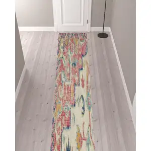 Photo of 12' Ivory Pink And Red Floral Runner Rug