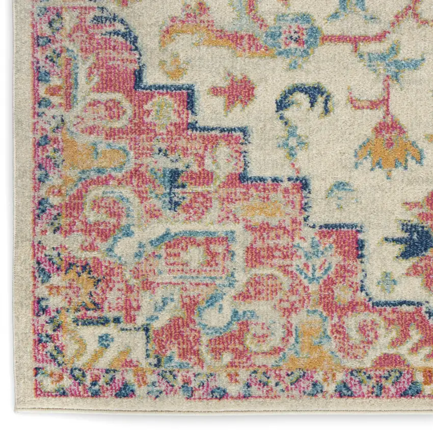 12' Ivory Pink And Red Floral Runner Rug Photo 9