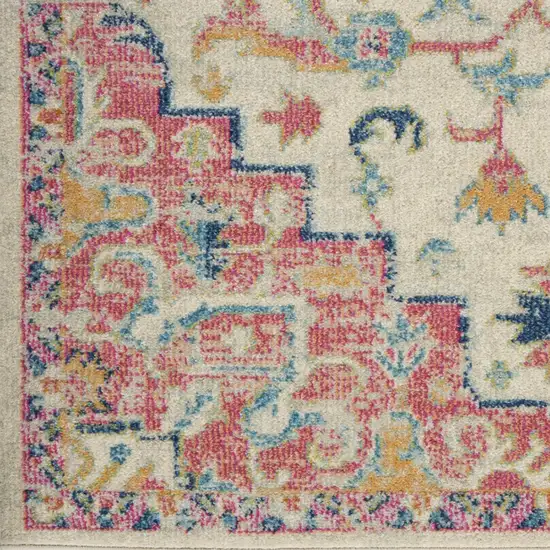 12' Ivory Pink And Red Floral Runner Rug Photo 6