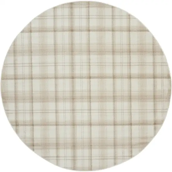 8' Ivory Plaid Power Loom Round Rug Photo 4