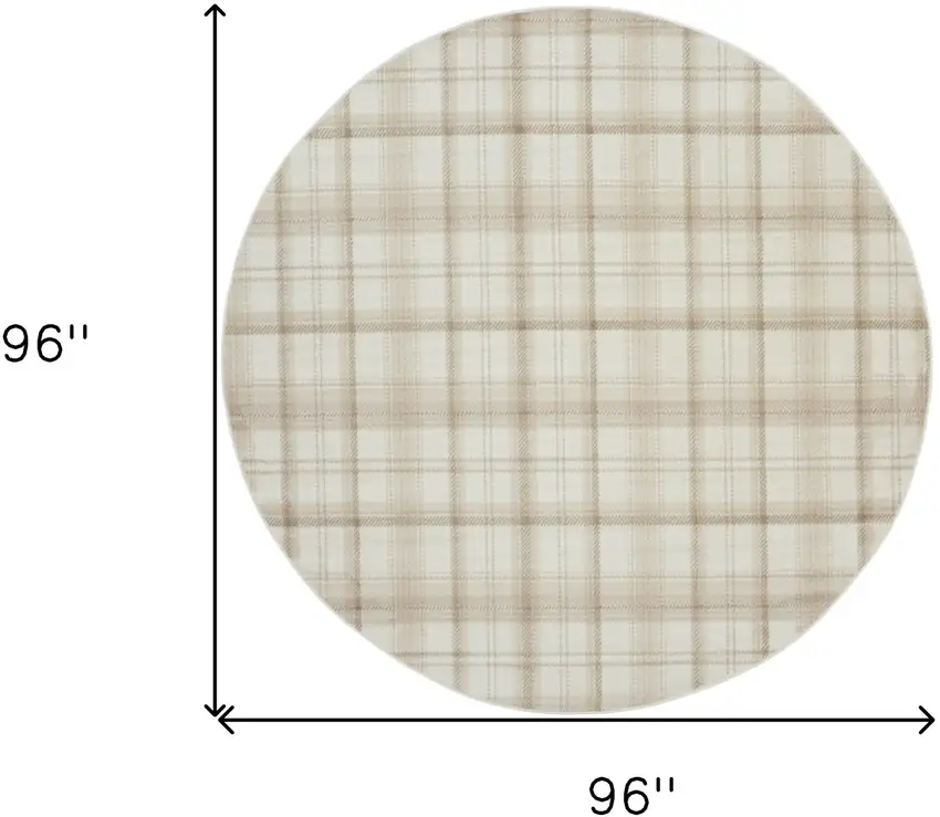 8' Ivory Plaid Power Loom Round Rug Photo 3