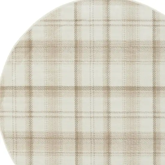 4' Ivory Plaid Power Loom Round Rug Photo 8