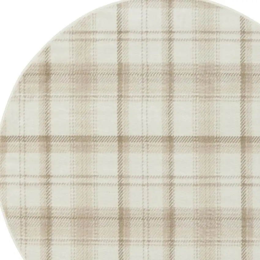 4' Ivory Plaid Power Loom Round Rug Photo 8