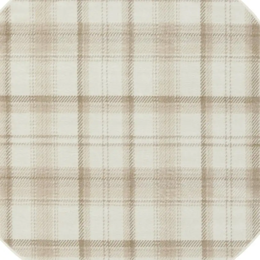 4' Ivory Plaid Power Loom Round Rug Photo 3