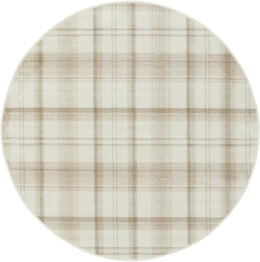 4' Ivory Plaid Power Loom Round Rug Photo 4