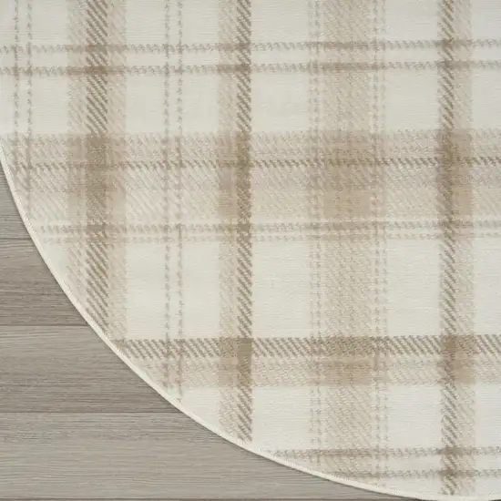 5' Ivory Plaid Power Loom Round Rug Photo 8