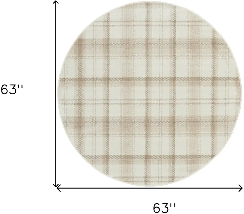 5' Ivory Plaid Power Loom Round Rug Photo 3