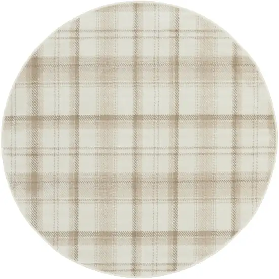 5' Ivory Plaid Power Loom Round Rug Photo 3
