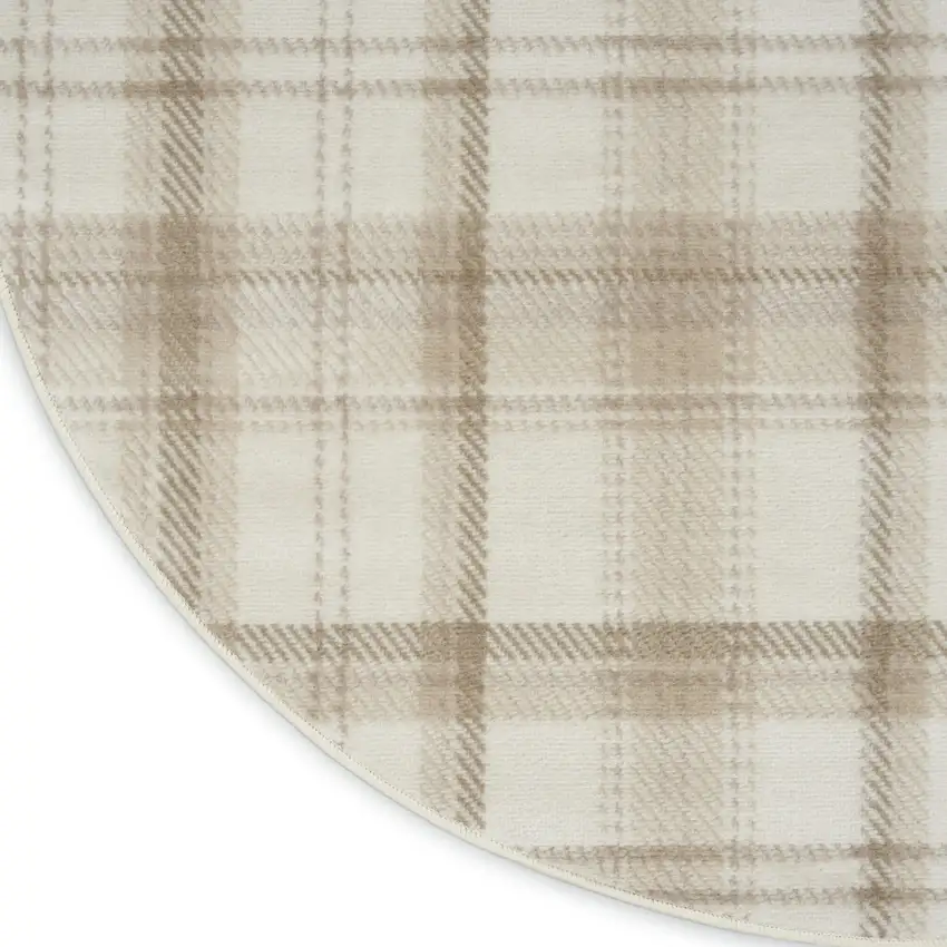 5' Ivory Plaid Power Loom Round Rug Photo 9