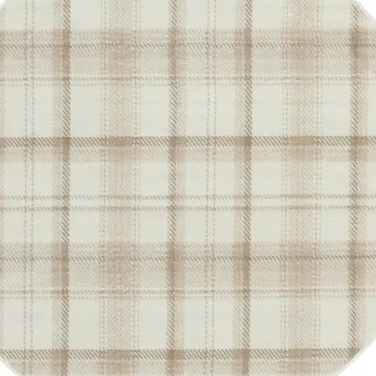 5' Ivory Plaid Power Loom Round Rug Photo 7