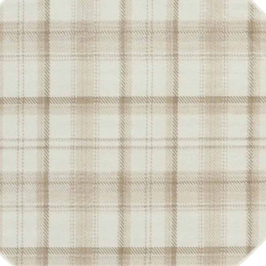 5' Ivory Plaid Power Loom Round Rug Photo 7
