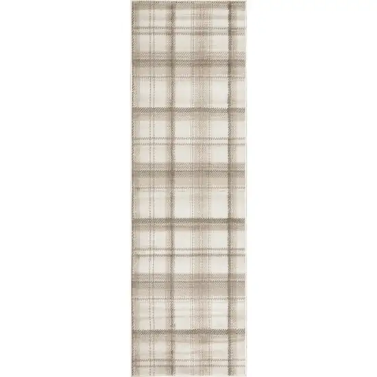 6' Ivory Plaid Power Loom Runner Rug Photo 8