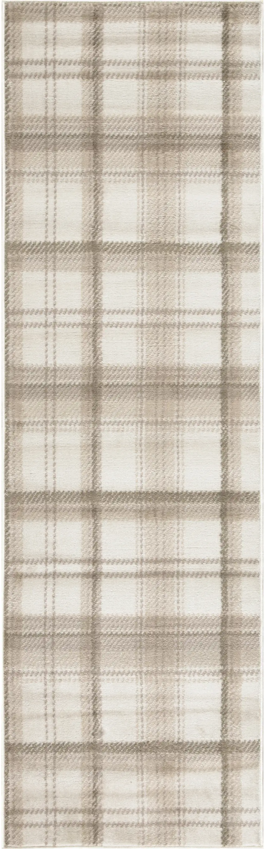 6' Ivory Plaid Power Loom Runner Rug Photo 8