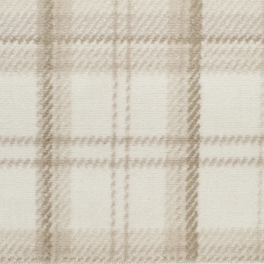 6' Ivory Plaid Power Loom Runner Rug Photo 9