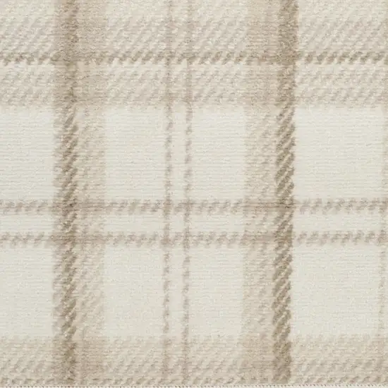 6' Ivory Plaid Power Loom Runner Rug Photo 9