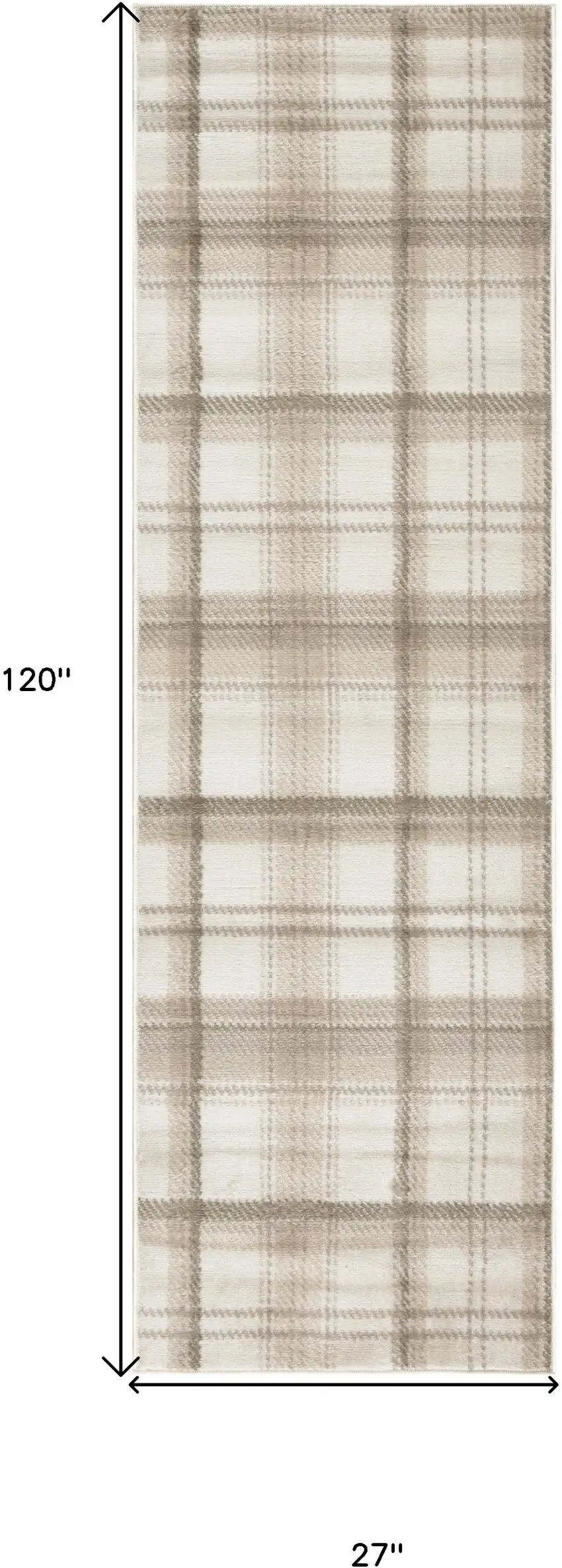 10' Ivory Plaid Power Loom Runner Rug Photo 3
