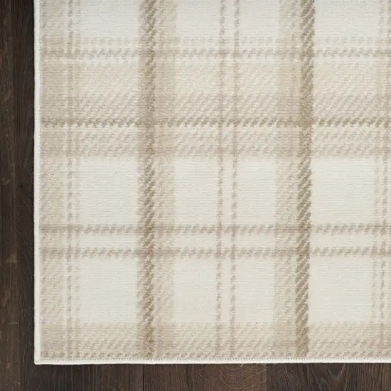 10' Ivory Plaid Power Loom Runner Rug Photo 8