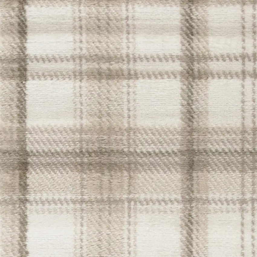 10' Ivory Plaid Power Loom Runner Rug Photo 9