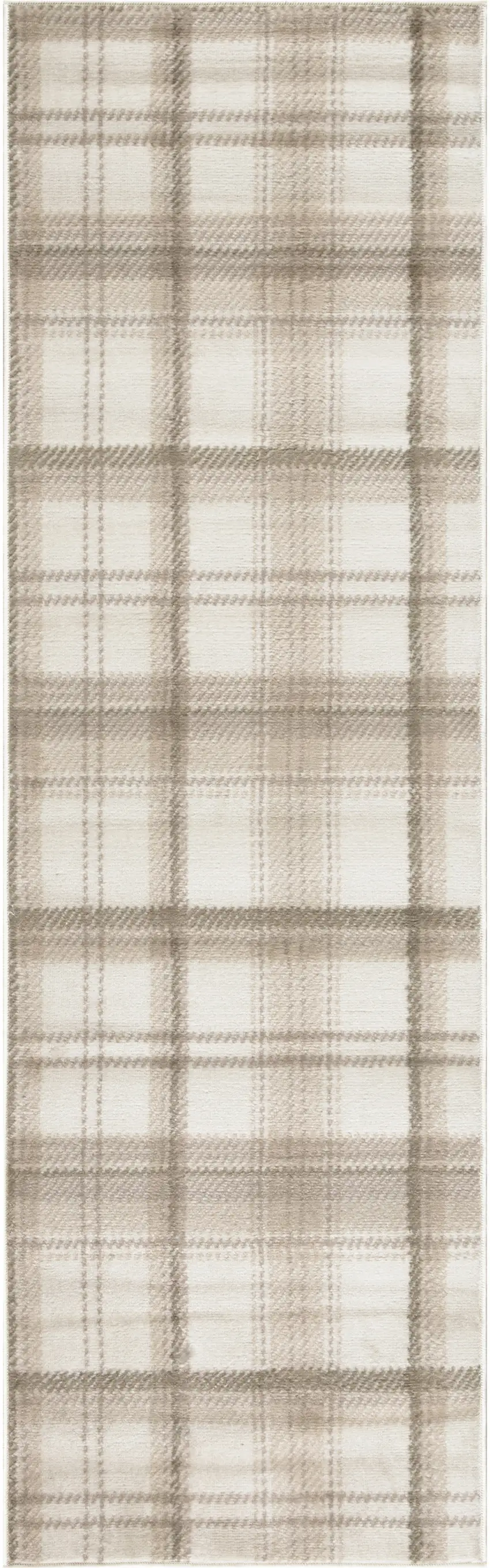 10' Ivory Plaid Power Loom Runner Rug Photo 1