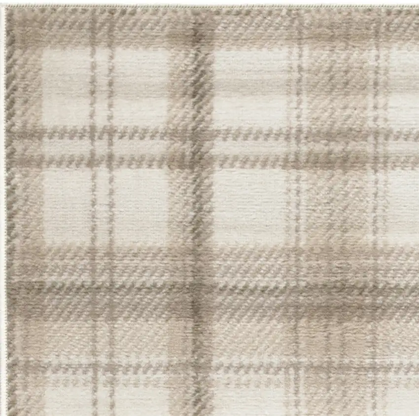 12' Ivory Plaid Power Loom Runner Rug Photo 4