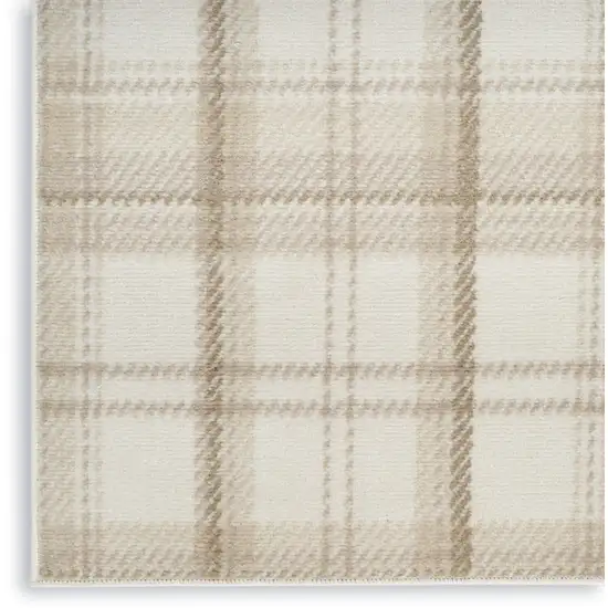 12' Ivory Plaid Power Loom Runner Rug Photo 8