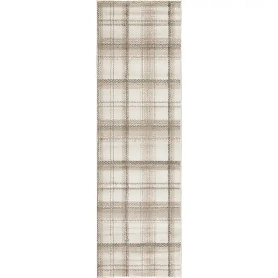 12' Ivory Plaid Power Loom Runner Rug Photo 9