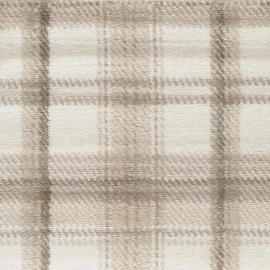 12' Ivory Plaid Power Loom Runner Rug Photo 6