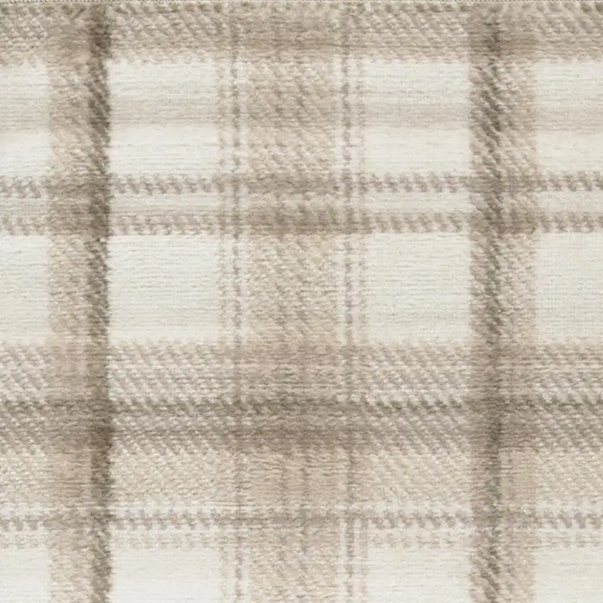 12' Ivory Plaid Power Loom Runner Rug Photo 6